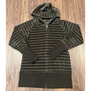 B by Burton Women Velour Zip Up Hoodie Charcoal Gold Lurex Stripe Longline sz L